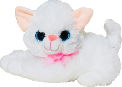 

CREATIVEVILLA CUTE LYING LITTLE WHITE CAT STUFFED PLUSH SOFT TOY - 28 cm(Multicolor)