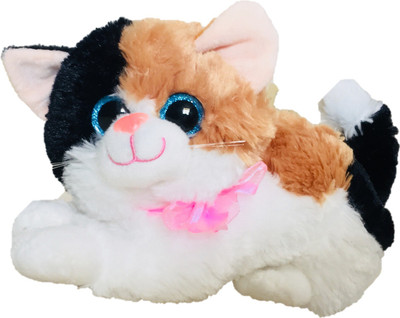 CREATIVEVILLA CUTE LYING LITTLE MULTICOLOR CAT STUFFED PLUSH SOFT TOY - 28 cm(Multicolor)