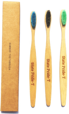 

State Pride-T Biodegradable Bamboo Toothbrush for Adults - Pack of 3 Medium Toothbrush(Pack of 3)