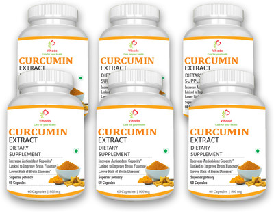 

Vihado Organic, Pure & Natural Curcumin Extract with Lots Of Health Benifits 6 Bottles of 60-60 Capsules(800 mg)