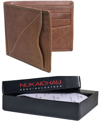 NUKAICHAU Men Casual Brown Genuine Leather Wallet(8 Card Slots)