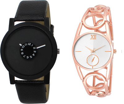 

Shocknshop LR25_213 Designer Analog Leather and Chain Strap Couple Watch - For Men & Women
