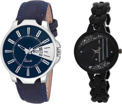 

Shocknshop LR23_221 Designer Analog Leather and Chain Strap Couple Watch - For Men & Women