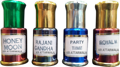 

Kr Attarwala Quality Long Lasting Alcohol Free Attar Roll-ons (Honeymoon Rajnigandha PartyTime Royal Men) Attars For Men & Women (3ML Each) Floral Attar(Tuberose/Rajniganda)