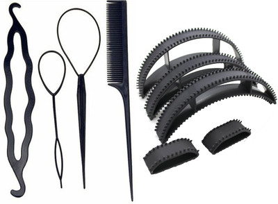 

JAGTEK combo set 9 pcs / 4pcs Hair New styling tool Diy Kit and 5 pcs plastic hair volumizer bumpit(Set of 9)