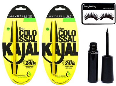 

Longlasting Eyelashes with Colossal kajal ( Pack of 2) and Liquid Black Eyeliner(Set of 4)