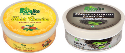

Basaika Herbal Care Combo Pack of 2 ( Haldi Chandan & Kesar Fairness face Pack & Coffee activated Charcoal peel of mask), 50gms each(Set of 2)