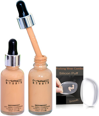 

Pro longwear combo Silicon Puff,Mac Studio Waterweight Foundation Pack Of 2(Set of 3)