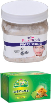 

Pink Root PEARL SCRUB 500ML WITH NATURENCE HALDI CHANDAN BLEACH 200G(Set of 2)
