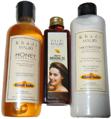 

Khadi Mauri HERBAL HONEY SHAMPOO WITH ALOE VERA CONDITIONER AND MAHA BHRINGRAJ HERBAL HAIR OIL(Set of 3)
