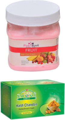 

Pink Root FRUIT CREAM 500ML WITH NATURENCE HALDI CHANDAN BLEACH 200G(Set of 2)