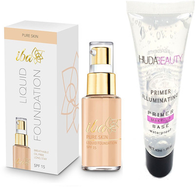 

iba halal care Pure Skin Liquid Foundation Oil Free Long Stay With Waterproof Make Up Base Primer Pack(Set of 2)