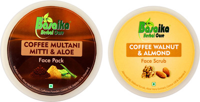 

Basaika Herbal Care Combo Pack of 2 ( Coffee Multani Mitti & Aloe face pack & Coffee Walnut & Almond face Scrub)(Set of 2)