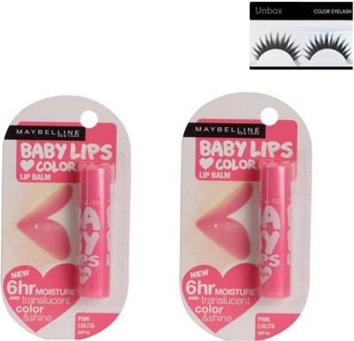 

Unbox Combo of Maybelline Baby Lip (Pink Lolita) strawberry (9 g) pink (4 g) (Set of 2)& Eyelashes ( Set of 3)(Set of 3)