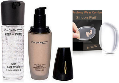 

Pro longwear combo Silicon Puff,Mac Prep Prime Skin Base Primer,Hyper Real Fond De Teint Foundation(Set of 3)