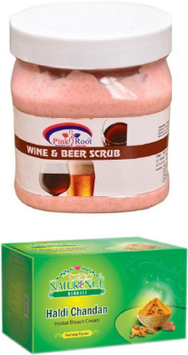 

Pink Root WINE BEER SCRUB 500ML WITH NATURENCE HALDI CHANDAN BLEACH 200G(Set of 2)