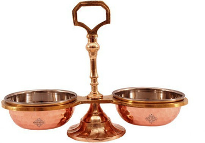 

IndianArtVilla Handmade Steel Copper 2 Compartment Condiment Pickle Set,250 ML Each,Serveware & Dinnerware 1 Piece Condiment Set(Copper)