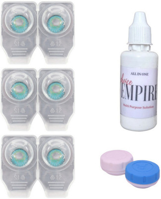 

Choice Empire 3 Pair Zero Power Monthly Contact Lens With Solution & Case - Aqua Color Lens Monthly Contact Lens(0 Power, Aqua, Pack of 3)