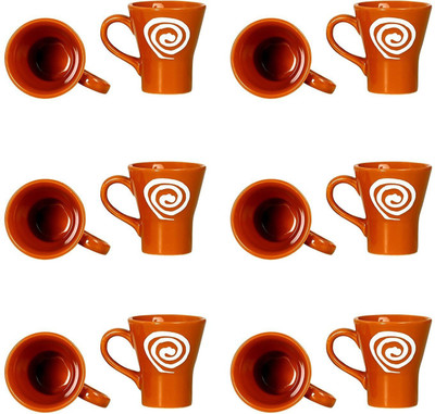 

caffeine Tea Cup Modern Made of Ceramic/Stoneware in Glossy Orange & White Doodle Mini Platform Handmade Ceramic(Orange, White, Pack of 2)