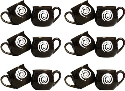

caffeine Tea Cup Ceramic/Stoneware in Brown & White Doodle Chiraag Ceramic(Brown, Pack of 12)