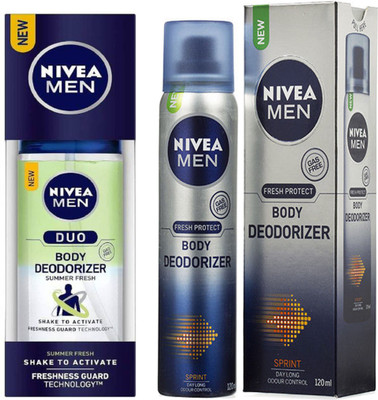 

Nivea MEN DUO SUMMER FRESH BODY DEODORIZER 100 ML+MEN SPRINT BODY DEODORIZER 120 ML Deodorant Spray - For Men & Women(220 ml, Pack of 2)