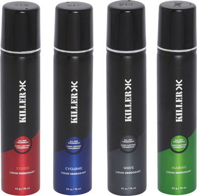 

Killer CYCLONE-MARINE-STORM-WAVE Deodorant Spray - For Men(75 ml, Pack of 4)