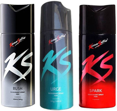 

KS Combo of rush,urge and spark deo Body Spray - For Men(150 ml, Pack of 3)
