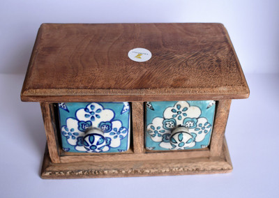 

Yourcull 2 Compartments Wooden Ceramic Wooden Ceramic Pottery Double Drawer Set(Brown)