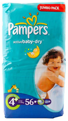 

Pampers Active Baby Dry Diapers (Size 4+) - Large+ - 56 (9-16Kg) (Imported) - L