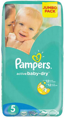 

Pampers Active Baby-Dry Diapers (Size 5) - Junior - 52 (11-18Kg) (Imported) - S - M