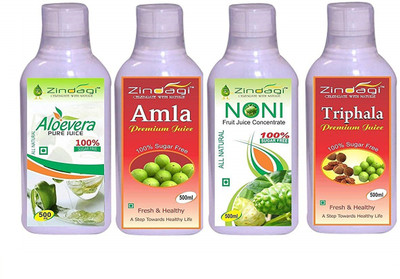 

Zindagi Amla Juice, Aloevera Juice, Triphala Juice & Noni Juice - Natural Health Drink - Sugarfree Multivitamin & Minerals(4 x 125 ml)