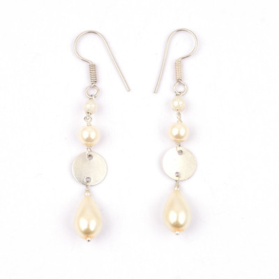PearlzGallery Pearlz Gallery's Earring in Drop and Round Shape Earring in Chiness Shell Pearl in White Color Brass Drops & Danglers