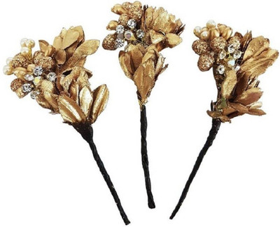 

INAAYA Flowers Hair Juda Pins For Women And Girls Party Wear, set of 3, (Golden Beads), Hair Pin(Gold)