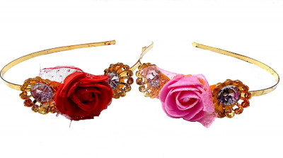 

Proplady Princess Collection Combo Tiara Style Rose Stone Studded Metal Hair Band(Red, Pink, Gold)