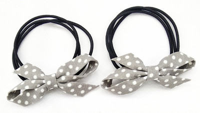 

Fairytale Polkha Dots Bow Hair Rubber Band Ponytail Holder For Girl's And Woman's. Set Of 2 pcs Head Band, Rubber Band, Hair Band(Grey)