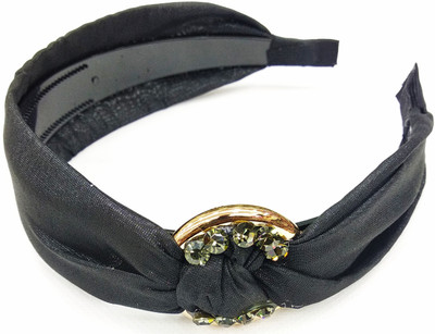 

Fairytale Elegant Knot With Rose Gold Circle Crystals Studded Stylish Premium Quality High Griping Hair Band Head Band For Gilrs and Woman's. Broadness 5 cm Head Band, Hair Band(Black)