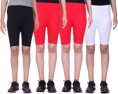 

Alisha Short For Girls Sports Solid Cotton Lycra Blend(Multicolor, Pack of 4, Black;red;white