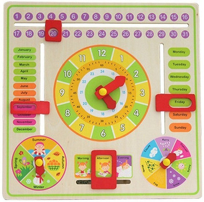 

Trinkets & More Wooden Calendar Clock Weather Seasons Wall Mountable with Slider Educational Toy Premium Board Dexterity Hand and eye coordination for Kids 3+ Years(Multicolor)
