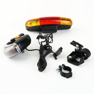 

AlexVyan New Combo Bicycle Front and Rear Break Light with 8 Tune Bell Combo LED Front Rear Light Combo(Black)