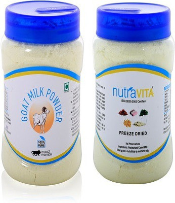 

Nutra Vita Goat Two Units of 100 G Each (Freeze Dried,Gluten Free, No Additives, No Preservatives) Packed in Reusable PET Bottles Flavored Milk Powder(200 g, Pack of 2)