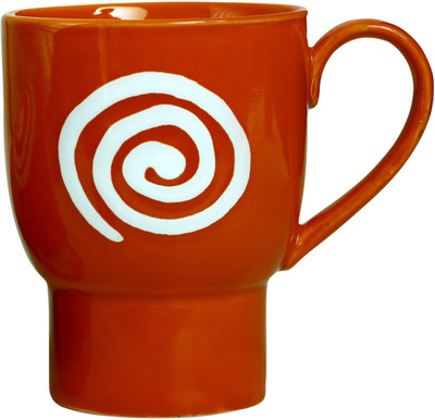 

caffeine Coffee Stoneware in Orange & White Doodle Platform (Set of 1) Ceramic Mug(400 ml)