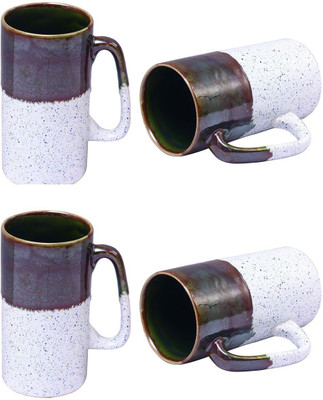 

caffeine Green Studio Ceramic Mug(500 ml, Pack of 4), Green;white
