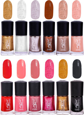 

SMC FASHION BAR Gel Based Long Lasting Nail Paint Combo Glossy Golden, Shimmer White, Shimmer Silver, Shimmer Copper Brown, Shimmer Nude Brown, Shimmer Light Peach, Crimson Red, Blush Peach, Brick Red, Shimmer Berry Pink, Glitter Golden, Black(Pack of 12)