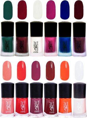 

SMC FASHION BAR Gel Based High Quality Nail Paint Combo Matte Dark Green, Matte Garnet Red, Matte Pearl Cream, Matte Hot Pink, Matte Royal Blue, Matte Chocolatte Brown, Blush Peach, Crimson Red, Wine, Mahogany Red, Orange, White(Pack of 12)
