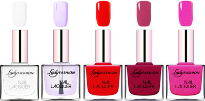 

Lady Fashion Ultra HI-Shine Long Stay Nail Polish White,Top Coat,Red,Maroon,Mettalic Pink(Pack of 5)