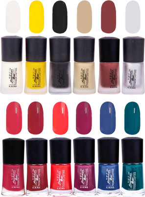 

SMC FASHION BAR Gel Based High Shine Nail Paint Combo Matte Pearl Cream, Matte Neon Yellow, Matte Black, Matte Nude Almond, Matte Rosewood Red, Matte Silver, Carmine Red, Garnet Red, Crimson Red, Dark Mauve, Royal Blue, Dark Green(Pack of 12)