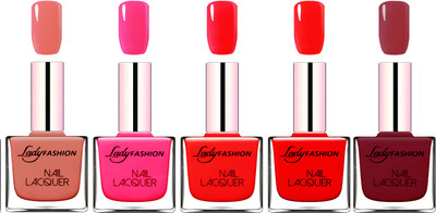 

Lady Fashion Ultra HI-Shine Long Stay Nail Polish Nude,Pink,Bright Red,Red,Violet(Pack of 5)