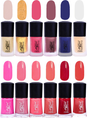 

SMC FASHION BAR Gel Based Color Rich Nail Paint Combo Matte Nude Almond, Matte Golden Yellow, Matte Lava Pink, Matte Mulberry Brown, Matte Royal Blue, Matte Top Coat, Rose Pink, Light Rosewood, Straberry Pink, Peach, Garnet Red, Blood Red(Pack of 12)