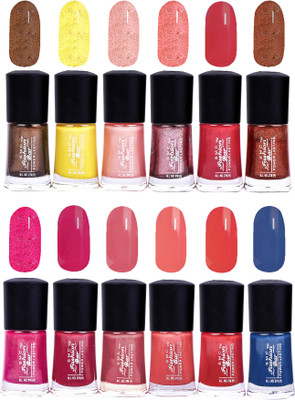 

SMC FASHION BAR Gel Based High Quality Nail Paint Combo Glitter Dark Brown, Neon Yellow, Shimmer Light Peach, Shimmer Brown, Garnet Red, Shimmer Copper Brown, Red Purple Matelic, Cranberry Pink, Rosewood, Peach, Blood Red, Royal Blue(Pack of 12)