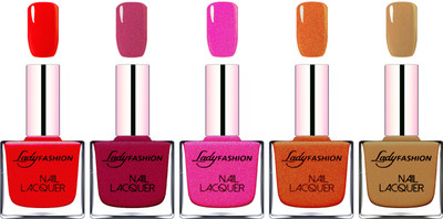 

Lady Fashion Ultra HI-Shine Long Stay Nail Polish Red,Maroon,Mettalic Pink,Copper,Mettalic Brown(Pack of 5)